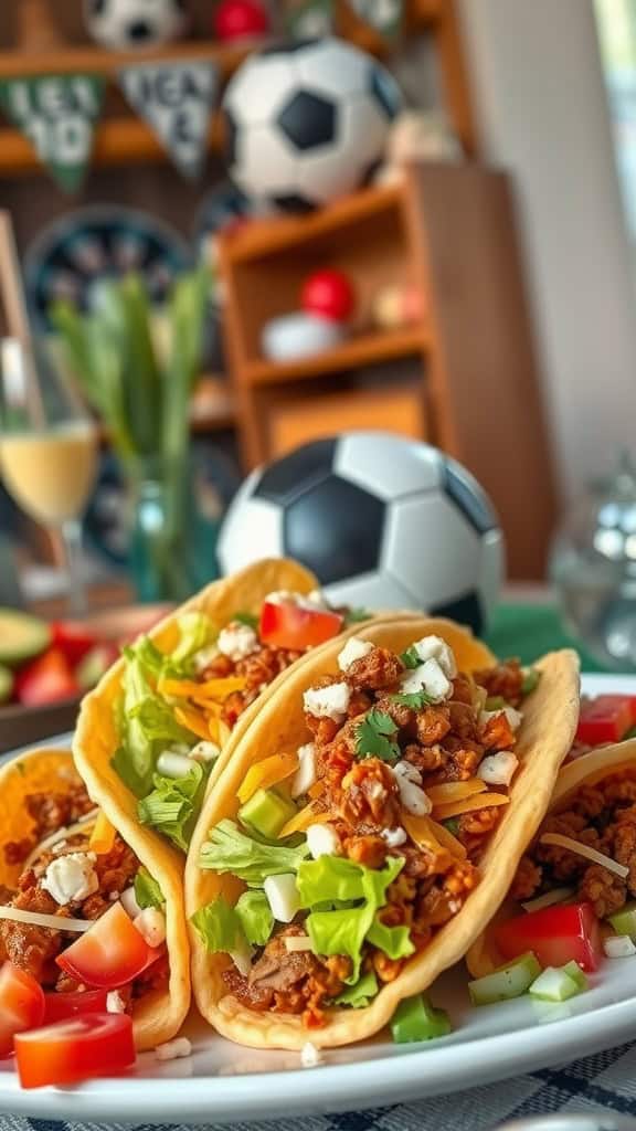 Game Day Taco Cones filled with seasoned meat and fresh toppings