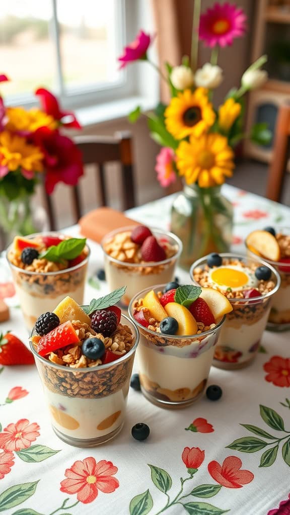 Brunch cups with yogurt, granola, and fresh fruits