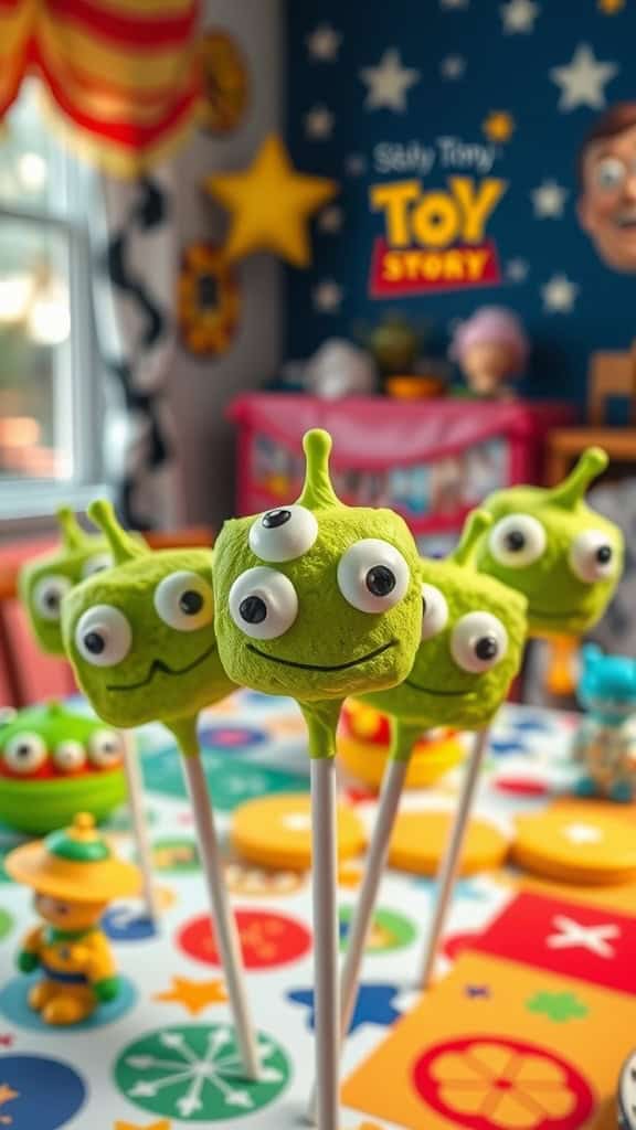 Green Alien Marshmallow Pops inspired by Toy Story