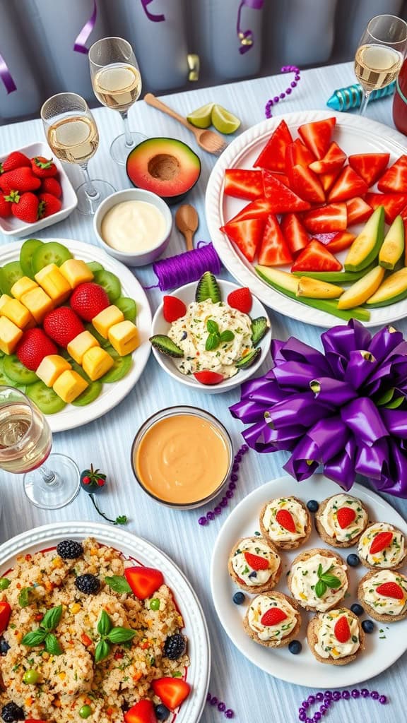 A variety of colorful, healthy snacks for a bachelorette party