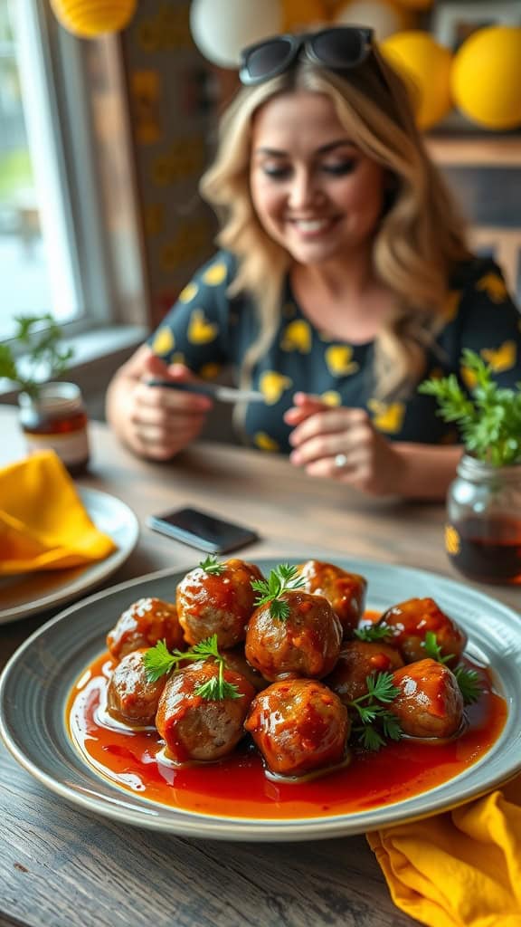 Delicious honey BBQ meatballs served on a plate