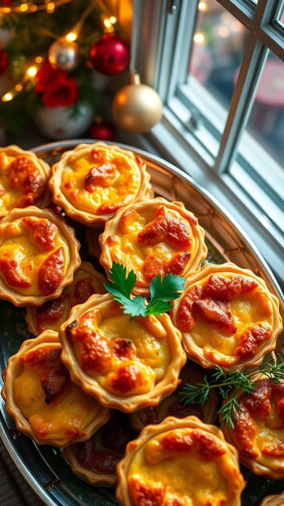 Mini Shepherd's Pies arranged on a platter, showcasing a delicious appetizer.