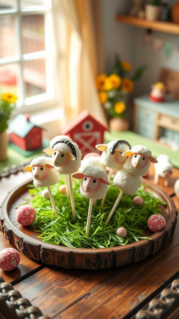 Marshmallow sheep pops decorated as farm animals