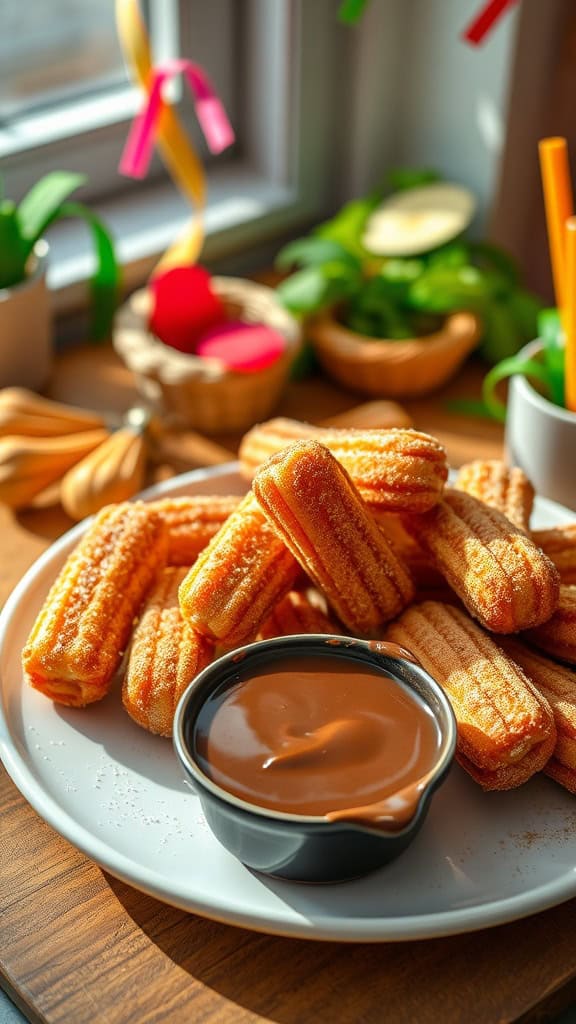 Delicious Mexican churro bites served with chocolate dipping sauce