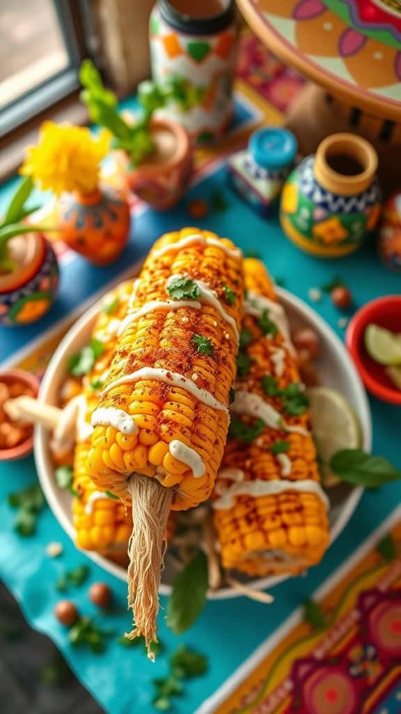 Delicious Mexican street corn with toppings