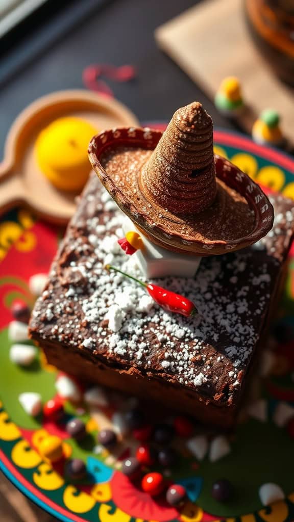 Mexican Hot Chocolate Brownies topped with festive decorations