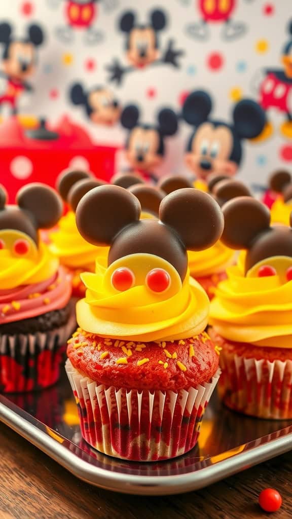 Mickey Mouse Clubhouse Cupcakes with yellow frosting and chocolate ears