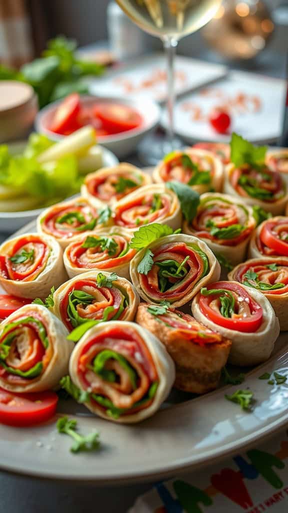 Mini BLT pinwheels arranged on a platter