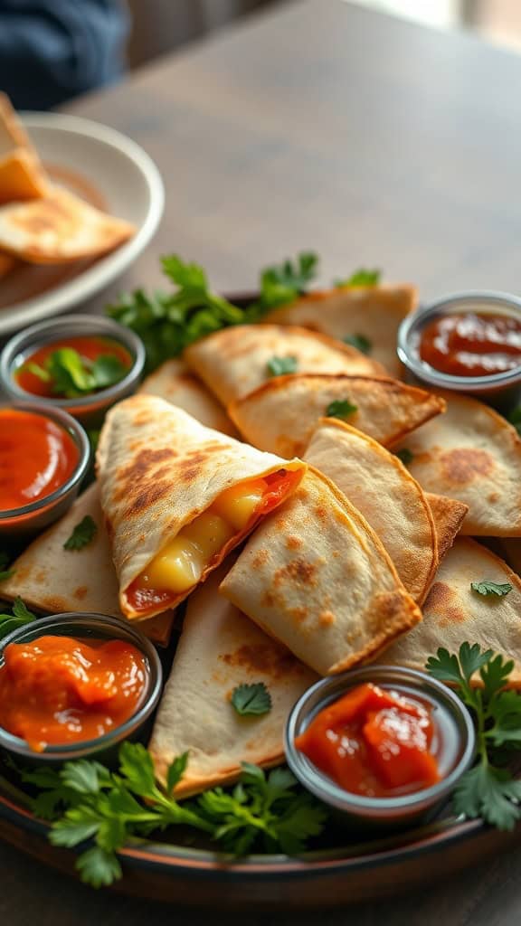 Mini quesadillas served with dipping sauces