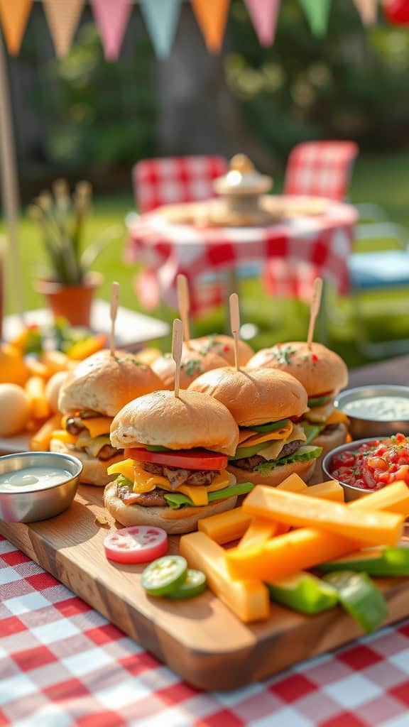 A selection of mini sliders and hot dogs, perfect for a backyard party