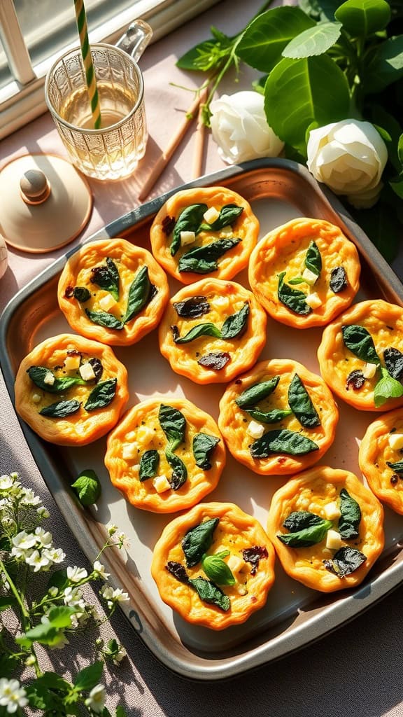 Mini Spinach and Feta Quiches on a tray