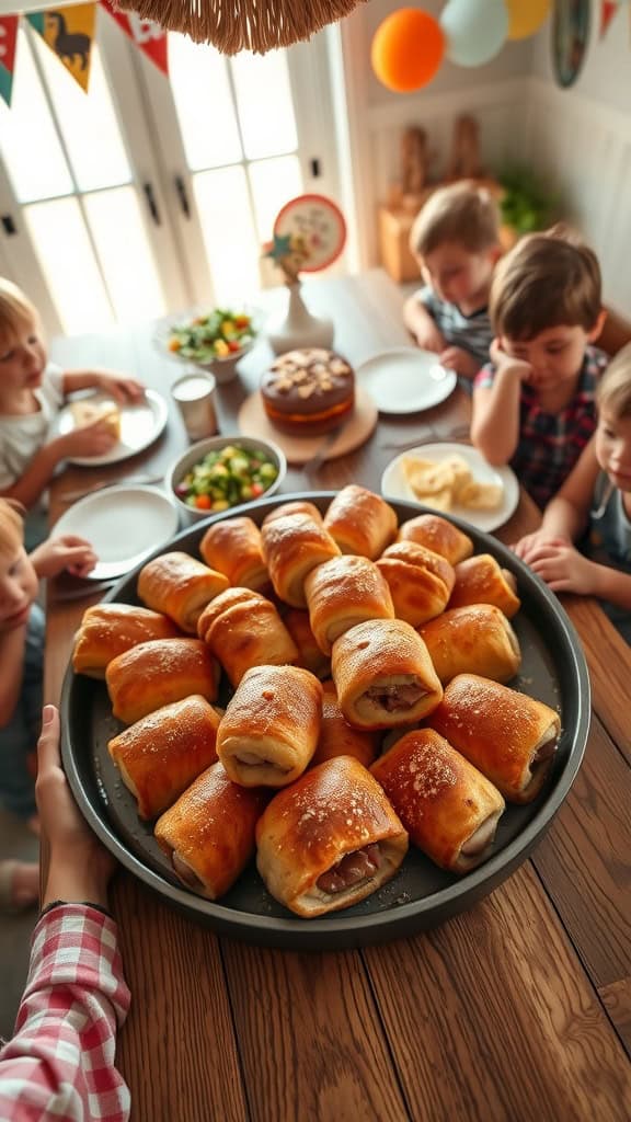 A platter of pigs in a blanket served at a birthday party