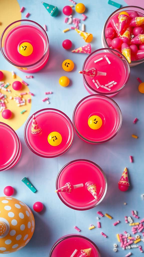 Colorful Pink Starburst Jello Cups with fun decorations