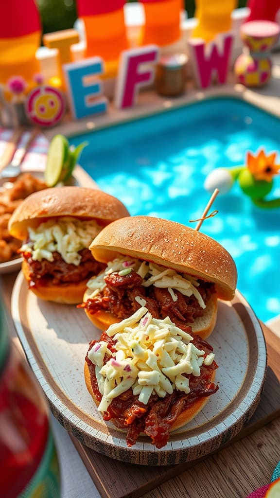 Pulled pork sliders topped with coleslaw