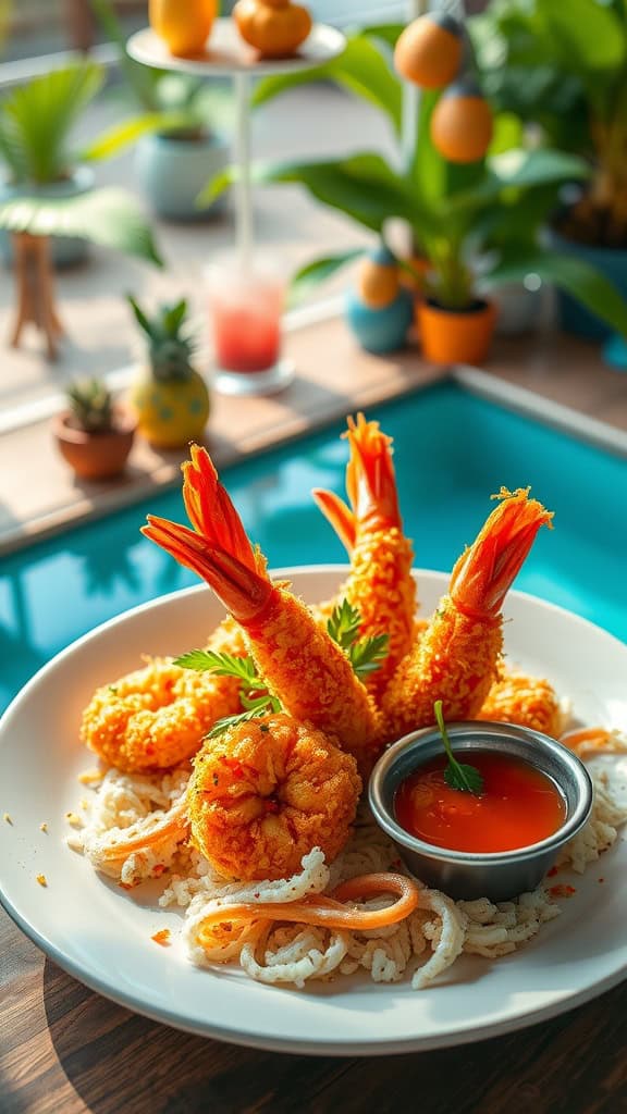 Crispy coconut shrimp served with sweet chili sauce