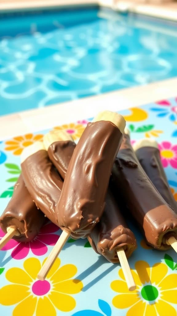 Chocolate-dipped frozen bananas on sticks