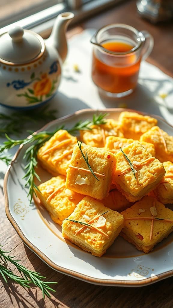 A plate of rosemary and cheddar shortbread bites