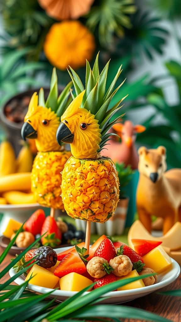 Tropical Pineapple Parrots On A Stick