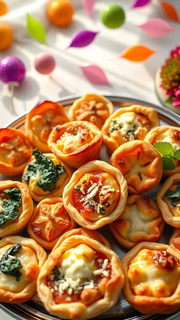 A plate of assorted savory pastries filled with cheese and spinach, perfect for birthday party bites.