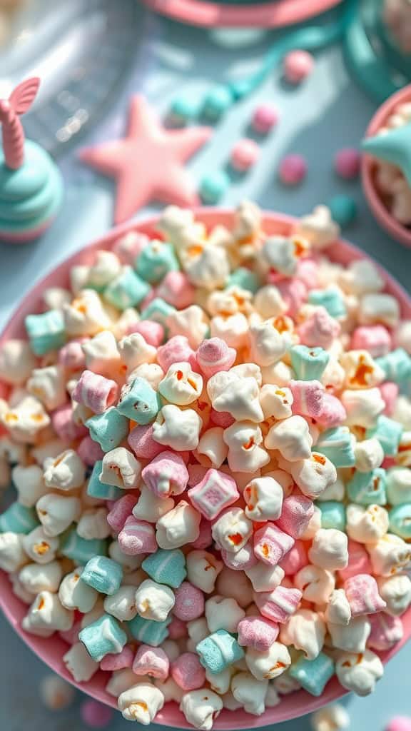 Colorful seafoam popcorn mix with pastel candy pearls