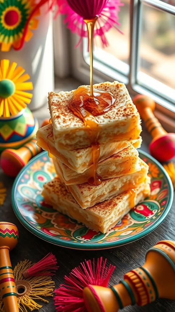 Delicious sopapilla cheesecake bars drizzled with honey.