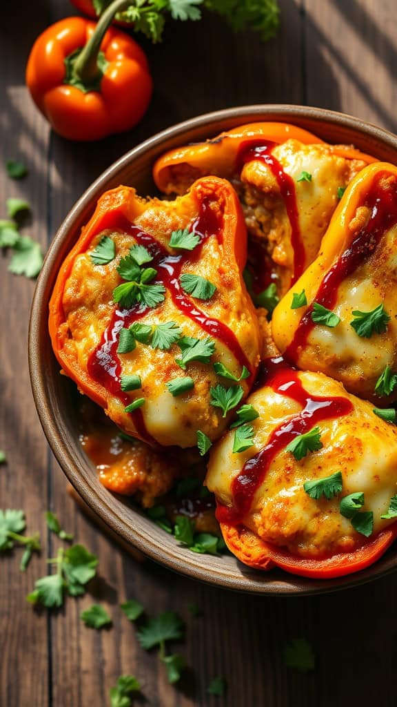 Stuffed Pepper Casserole with BBQ sauce and fresh herbs.