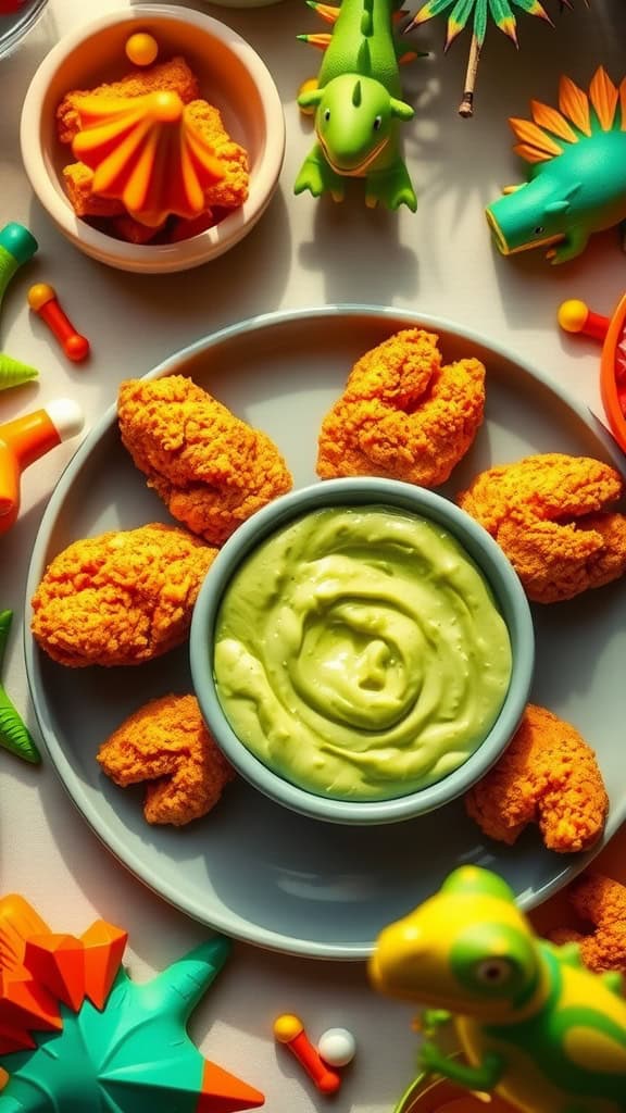 T-Rex Tenders and Roaring Ranch Dip for a dinosaur-themed birthday party