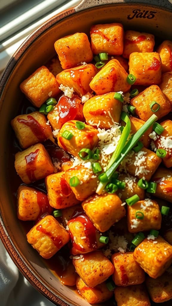 Tater tot casserole with toppings and garnishes