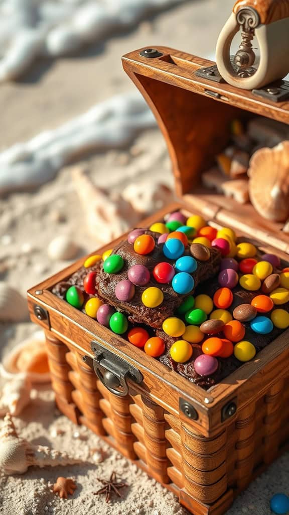 Treasure Chest Brownies topped with colorful candies