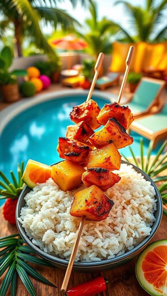 Pineapple Chicken Satay with Coconut Rice