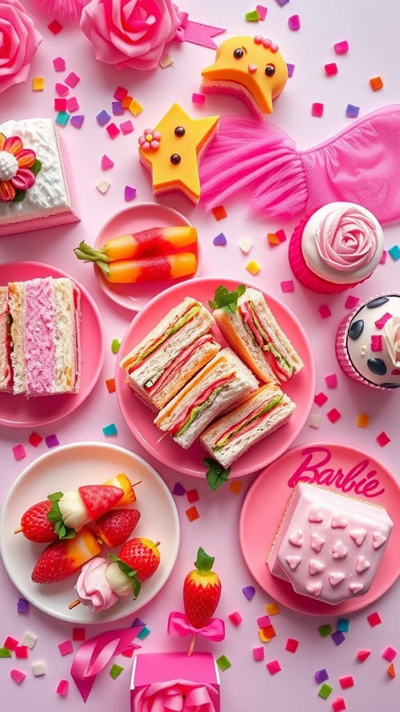 Colorful vegan snacks perfect for a Barbie-themed party