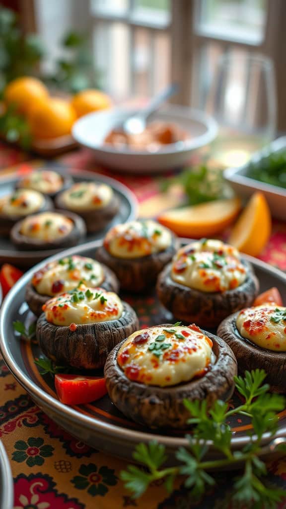 Delicious stuffed mushrooms with cream cheese and toppings