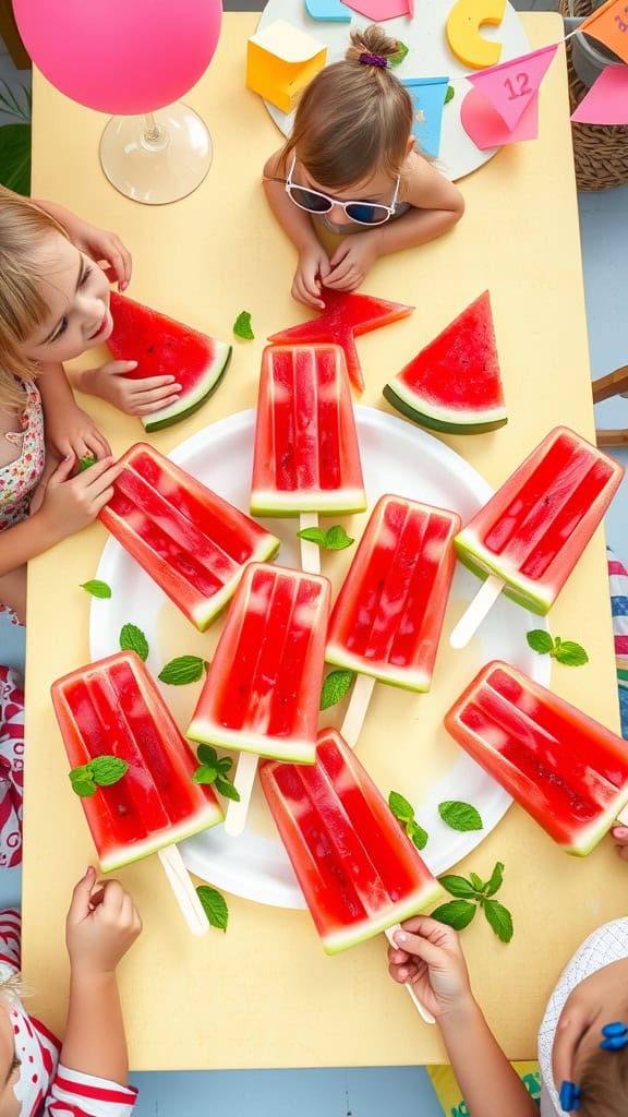 Watermelon Mint Popsicles on a plate with mint leaves