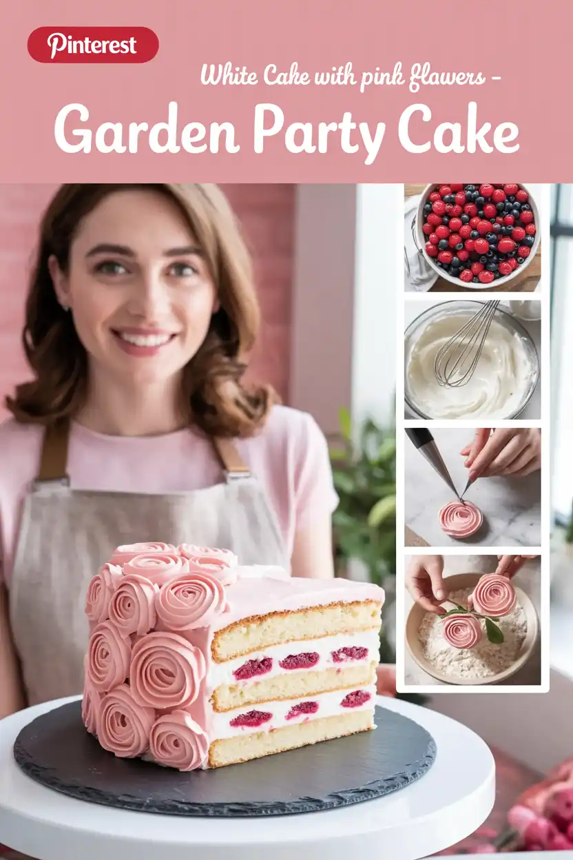 White Cake With Pink Flowers